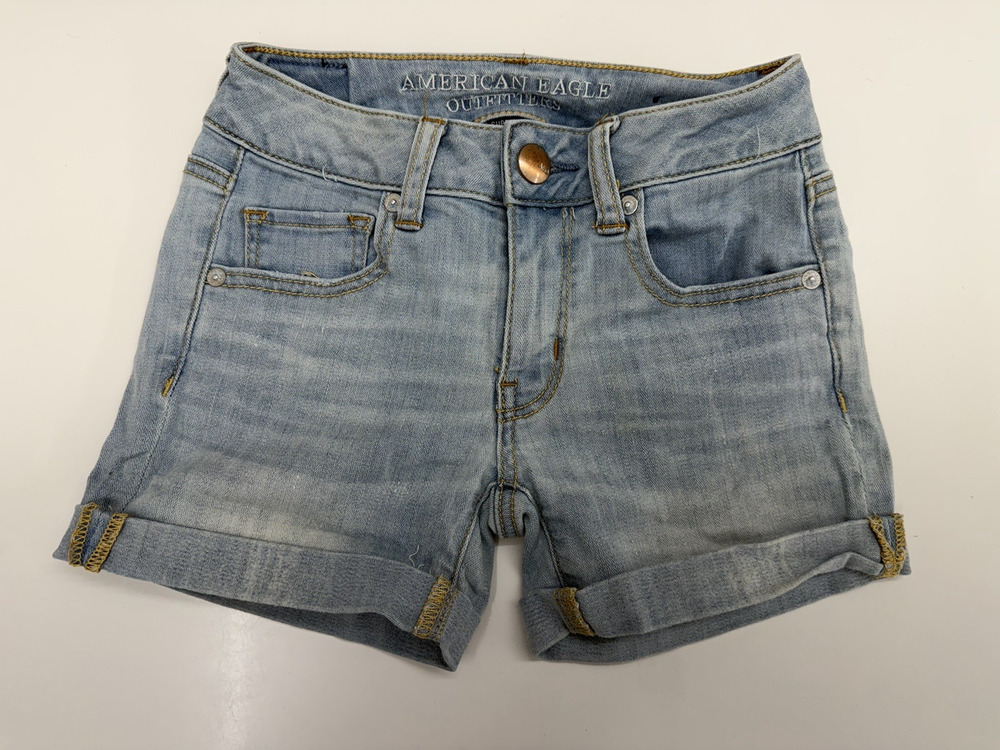 American Eagle Womens Jean Shorts Size 00 Midi Denim Cuffed Shorts